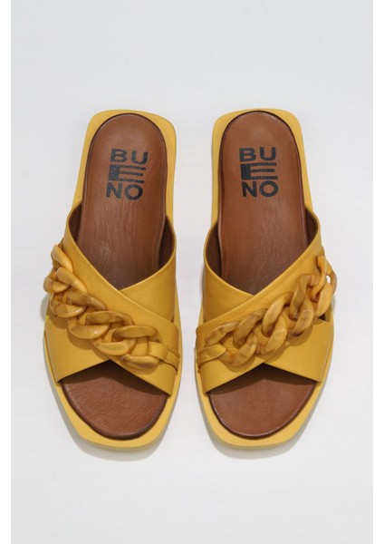 Sarı Deri Kadın Düz Terlik 01WU3312 01WU3312