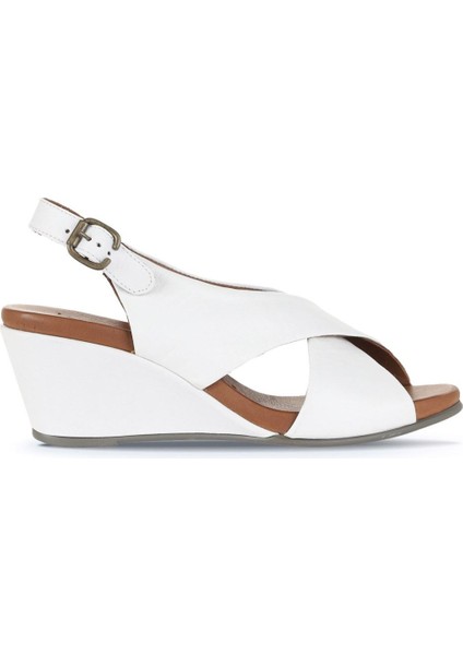 Beyaz Deri Kadın Dolgu Topuklu Sandalet 01WJ1501 01WJ1501