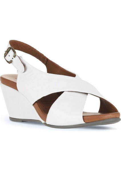 Beyaz Deri Kadın Dolgu Topuklu Sandalet 01WJ1501 01WJ1501 fiyatları