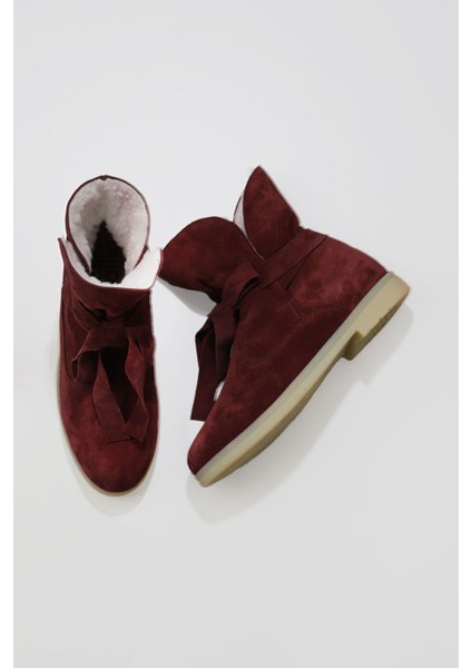 Bordo Süet Kadın Düz Bot 01WT3303 01WT3303