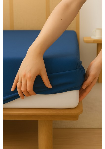 Tek Kişilik Lastikli Çarşaf 100 cm x 200 cm Pamuk Çarşaf-Lacivert