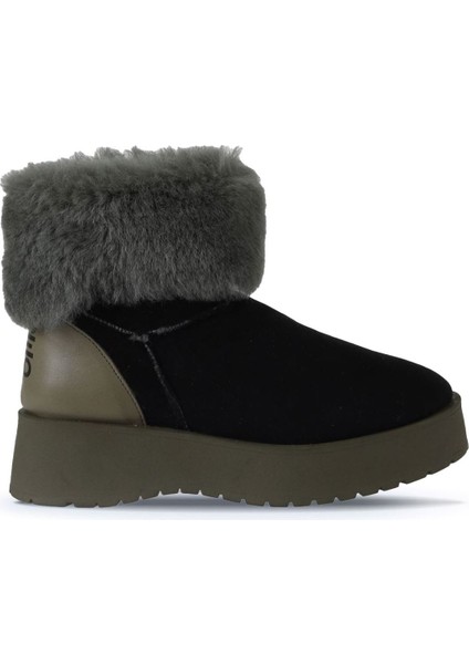 Haki Siyah Deri-Süet Kadın Dolgu Topuklu Bot 01WV1315 01WV1315