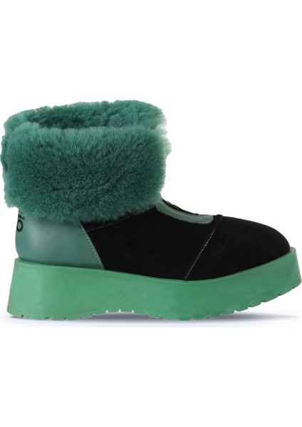 Yeşil Siyah Deri-Süet Kadın Dolgu Topuklu Bot 01WV1316 01WV1316