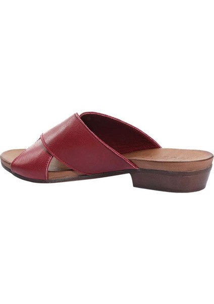 Bordo Deri Kadın Az Topuklu Terlik 01WN0402 01WN0402 fırsatları