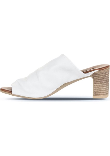Beyaz Deri Kadın Topuklu Terlik 01WN1503 01WN1503 modelleri