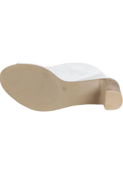 Beyaz Deri Kadın Topuklu Terlik 01WN1503 01WN1503 indirimleri