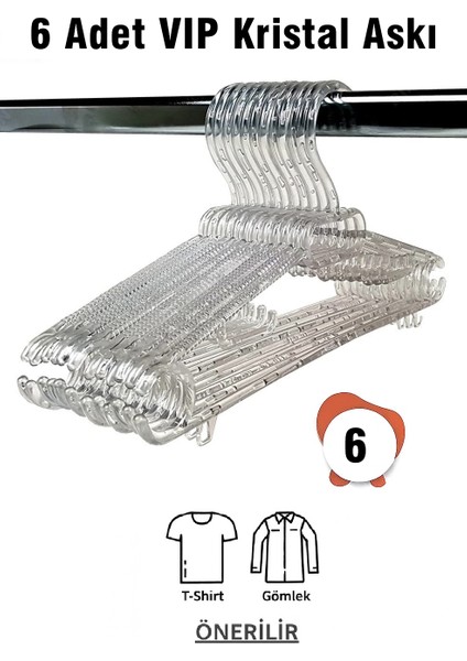 Kristal Askı Şeffaf Büyük Boy 6 Adet Elbise Askısı Vıp