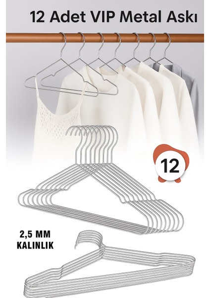 Metal Elbise Kıyafet Askısı, 12 Adet ,giysi Askısı,pantolon Askısı Tel Askı Vıp
