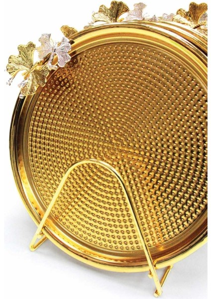Gold Metal Pasta Sunum Tabağı Set 6 Lı Tabaklık Stand Lı Lüx modelleri
