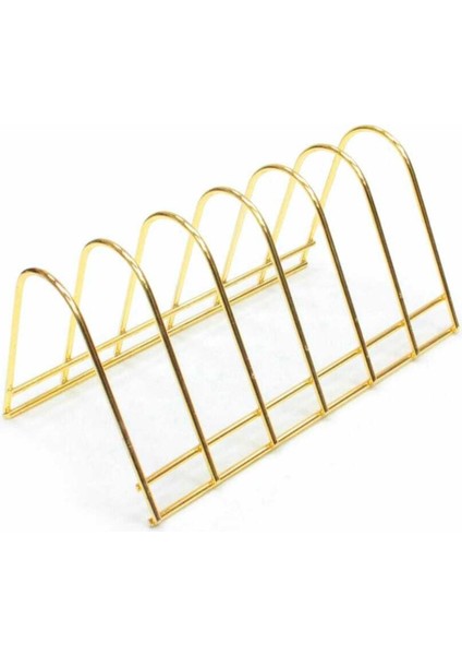 Gold Metal Pasta Sunum Tabağı Set 6 Lı Tabaklık Stand Lı Lüx