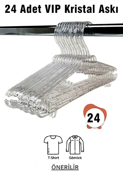 Kristal Askı Şeffaf Büyük Boy 24 Adet Elbise Askısı Vıp