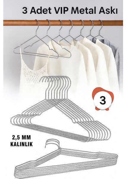 Metal Elbise Kıyafet Askısı,3 Adet, Giysi Askısı,pantolon Askısı Tel Askı Vıp