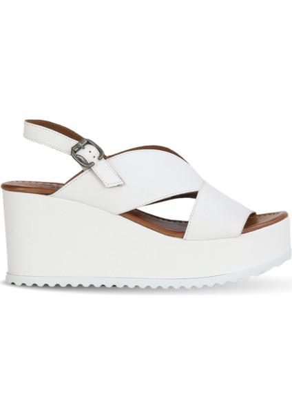 Beyaz Deri Kadın Dolgu Topuklu Sandalet 01WA5600 01WA5600
