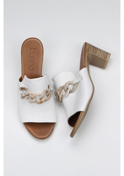 Beyaz Deri Kadın Topuklu Terlik 01WU9502 01WU9502