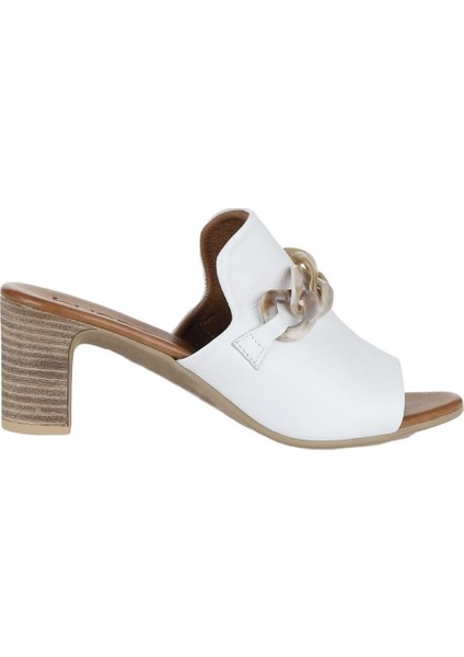 Beyaz Deri Kadın Topuklu Terlik 01WU9502 01WU9502 fiyatları