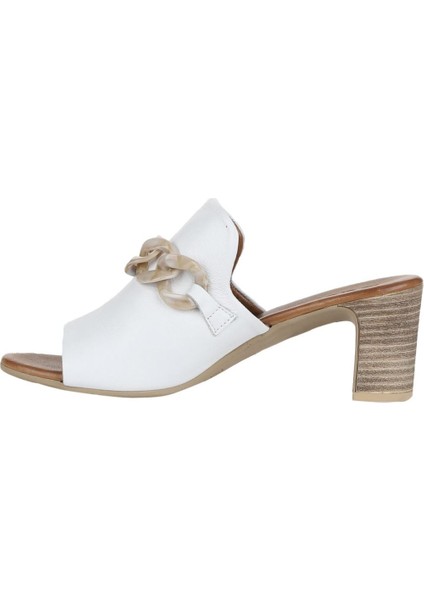 Beyaz Deri Kadın Topuklu Terlik 01WU9502 01WU9502 fırsatları