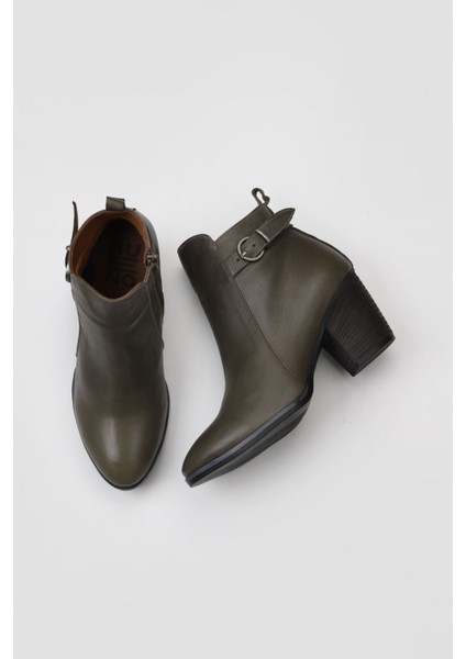 Haki Deri Kadın Topuklu Bot 01WP4209 01WP4209