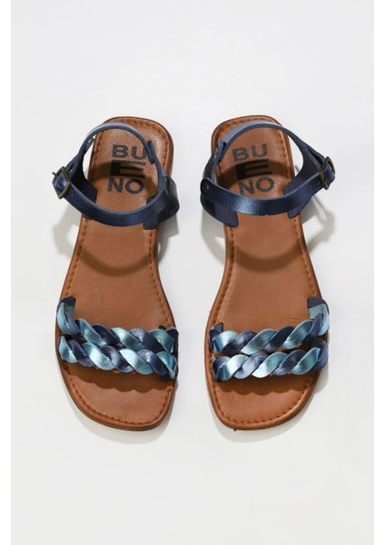 Lacivert Mavi Prlk Deri Kadın Düz Sandalet 01WU3415 01WU3415