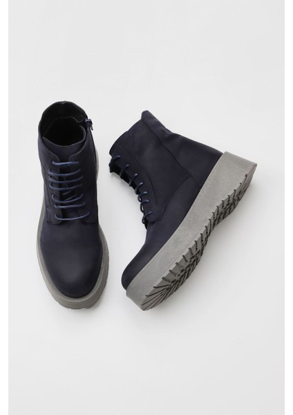 Lacivert Nubuk Kadın Dolgu Topuklu Bot 01WV1305 01WV1305