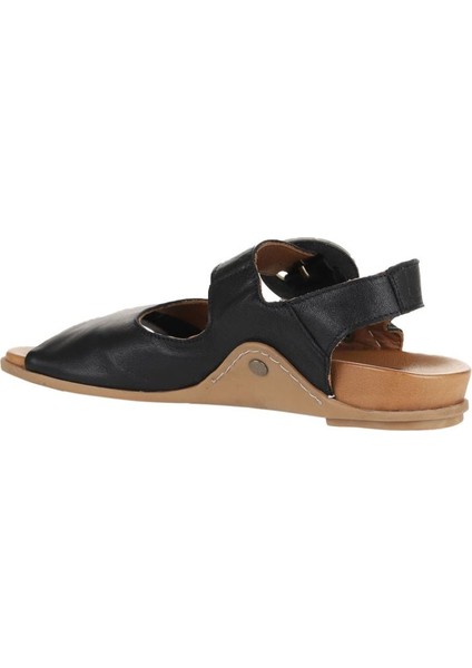 Siyah Deri Kadın Düz Sandalet 01WU7600 01WU7600 indirimleri