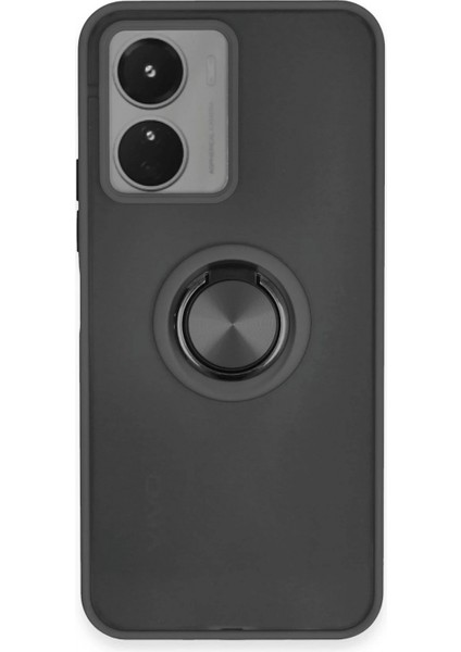 Vivo Y16 Kılıf Montreal Yüzüklü Silikon Kapak - Siyah