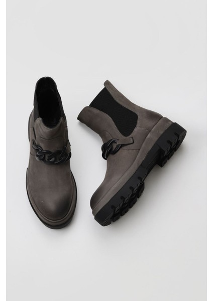 Gri Koyu Nubuk Kadın Topuklu Bot 01WV2910 01WV2910