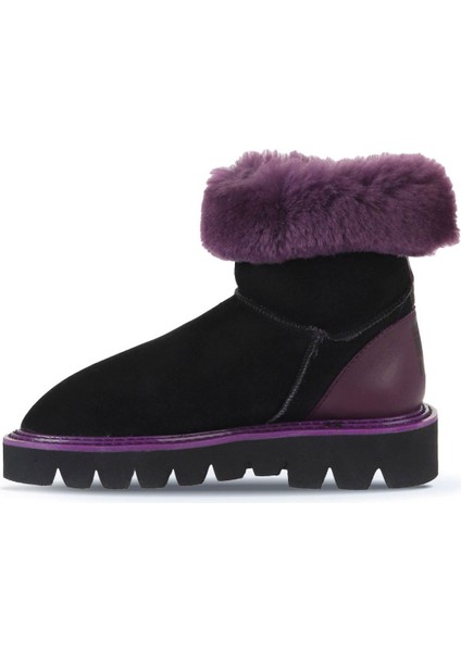 Mor Siyah Deri-Süet Kadın Düz Bot 01WV10205 01WV10205 modelleri