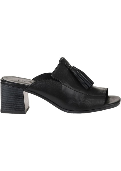 Siyah Deri Kadın Topuklu Terlik 01WN1307 01WN1307
