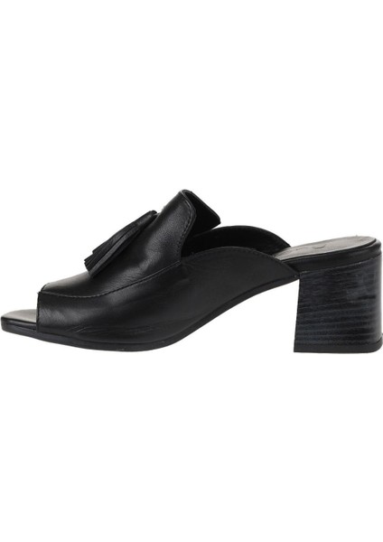 Siyah Deri Kadın Topuklu Terlik 01WN1307 01WN1307 modelleri