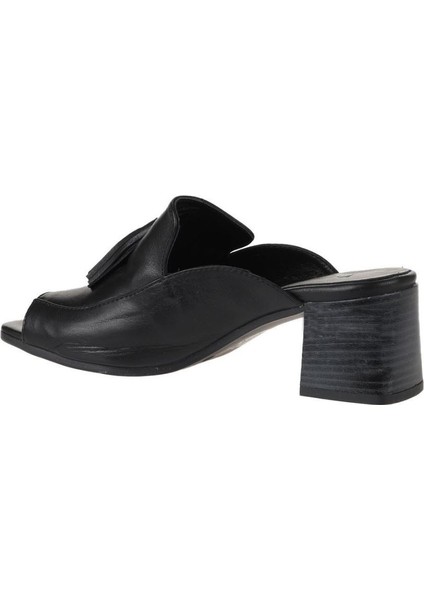 Siyah Deri Kadın Topuklu Terlik 01WN1307 01WN1307 fırsatları