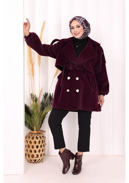 Düğmeli Kaban 70059 Mor