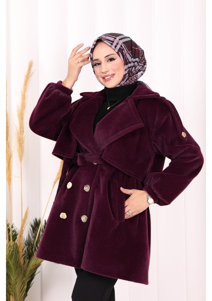 Düğmeli Kaban 70059 Mor indirimleri