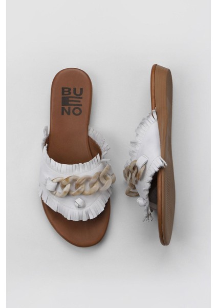 Beyaz Deri Kadın Düz Terlik 01WU7408 01WU7408