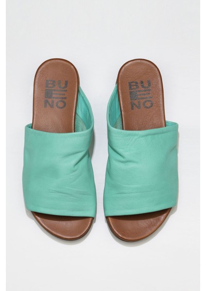 Yeşil Deri Kadın Düz Terlik 01WN0204 01WN0204