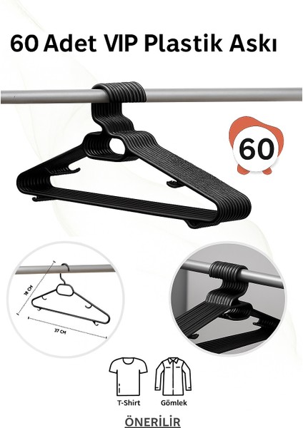 Siyah Plastik Elbise Kıyafet Askısı 60 Adet Plastik Elbise Askısı Siyah Vıp