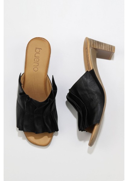 Siyah Deri Kadın Topuklu Terlik 01WN4001 01WN4001