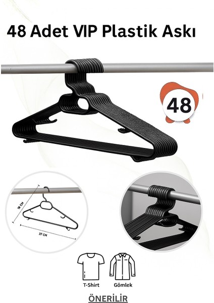 Siyah Plastik Elbise Kıyafet Askısı 48 Adet Plastik Elbise Askısı Siyah Vıp