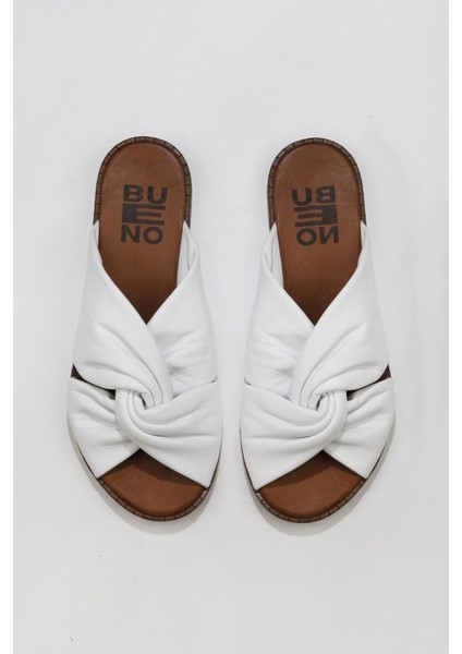 Beyaz Deri Kadın Düz Terlik 01WU8210 01WU8210