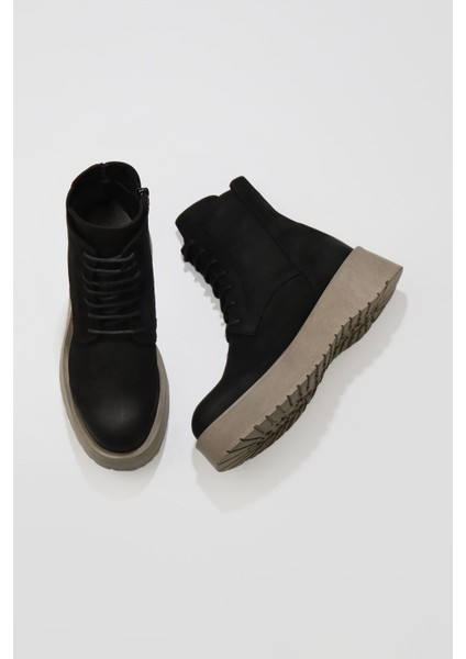 Siyah Nubuk Kadın Dolgu Topuklu Bot 01WV1305 01WV1305