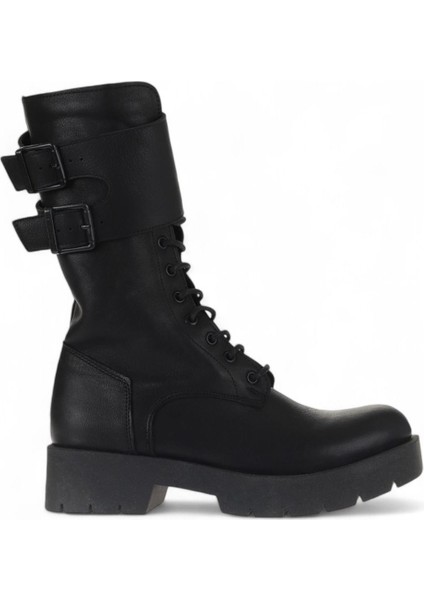 Siyah Deri Kadın Düz Bot 01WT2513 01WT2513