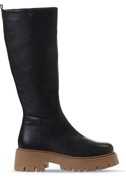 Siyah Deri Kadın Düz Çizme 01WV3109 01WV3109