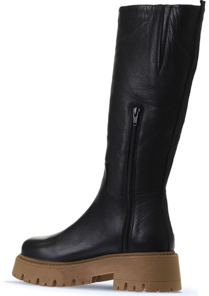 Siyah Deri Kadın Düz Çizme 01WV3109 01WV3109 fırsatları