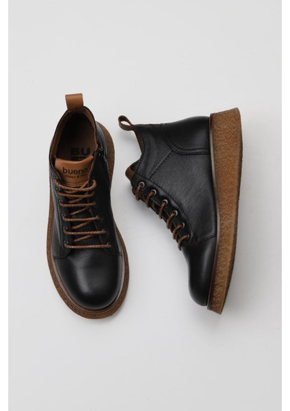 Siyah Deri Kadın Düz Bot 01WV5204 01WV5204