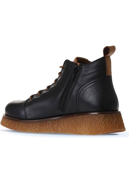 Siyah Deri Kadın Düz Bot 01WV5204 01WV5204 indirimleri