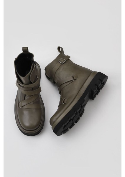 Haki Haki Deri Kadın Düz Bot 01WV1009 01WV1009