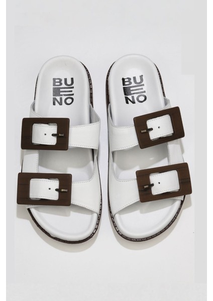 Beyaz Deri Kadın Düz Terlik 01WU5817 01WU5817