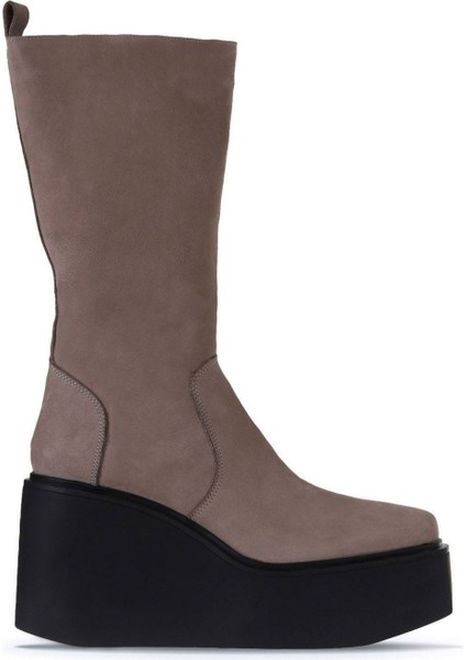 Bej Nubuk Kadın Dolgu Topuklu Çizme 01WV1701 01WV1701