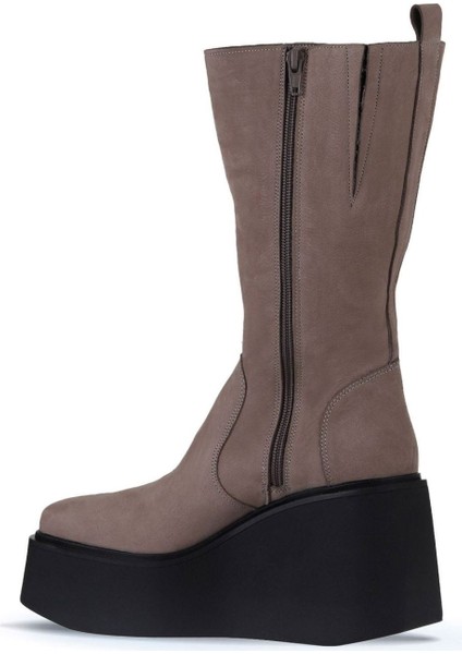 Bej Nubuk Kadın Dolgu Topuklu Çizme 01WV1701 01WV1701 fırsatları