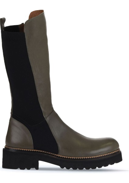 Haki Deri Kadın Düz Çizme 01WT0803 01WT0803