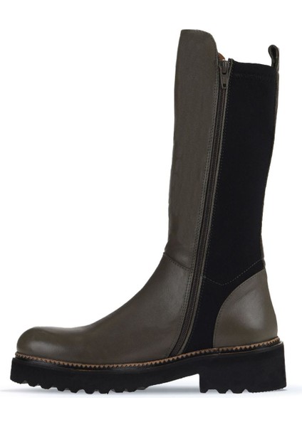 Haki Deri Kadın Düz Çizme 01WT0803 01WT0803 modelleri